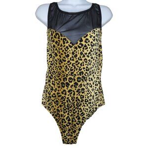 Vintage Leotard Tiger Bodysuit Swimsuit Womens L Mesh Sweetheart Neck Union Tag